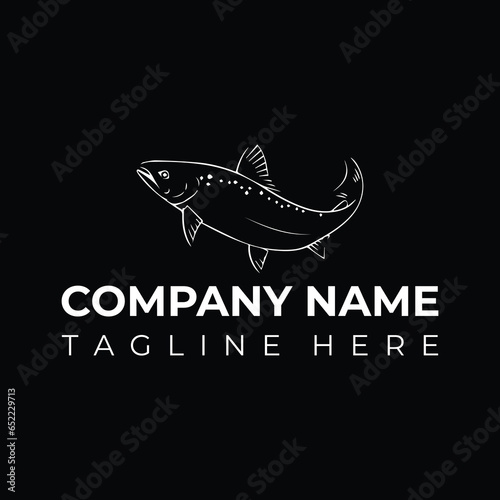 The new logo for a fish farm is the Lobster, Salmon Silhouette Icon on a Black Background. Vector.