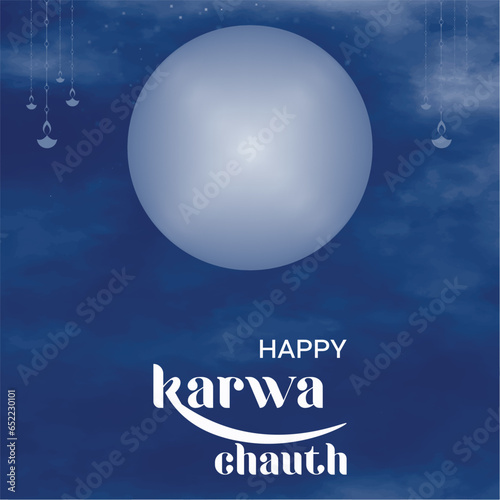 Free vector happy karwa Chauth with decorated puja thali of greeting card background
