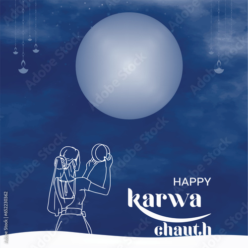 Free vector happy karwa Chauth with decorated puja thali of greeting card background