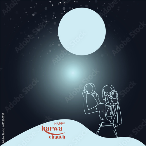 Free vector happy karwa Chauth with decorated puja thali of greeting card background