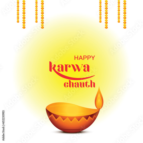 Free vector happy karwa Chauth with decorated puja thali of greeting card background