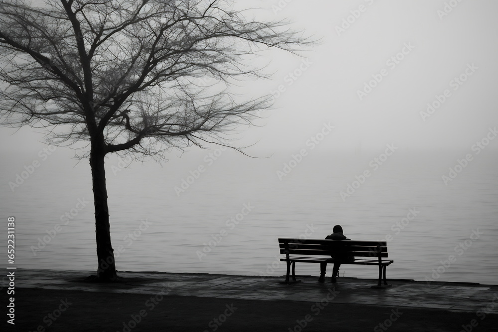 Illustration of a lonely lost person, surreal art, alone loneliness and solitude concept artwork, conceptual work