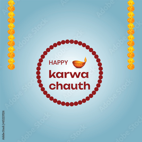 Free vector happy karwa Chauth with decorated puja thali of greeting card background