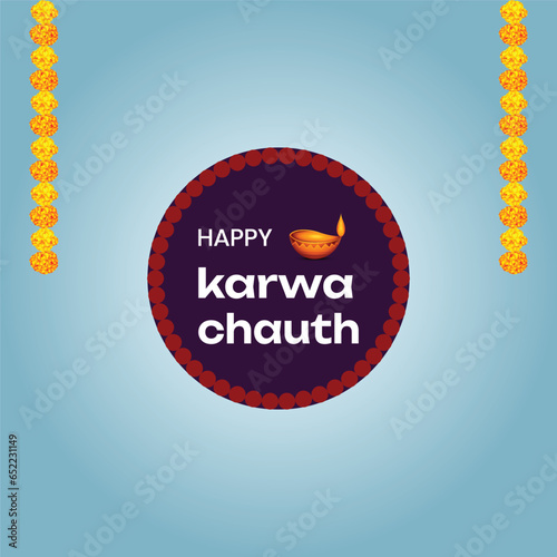 Free vector happy karwa Chauth with decorated puja thali of greeting card background