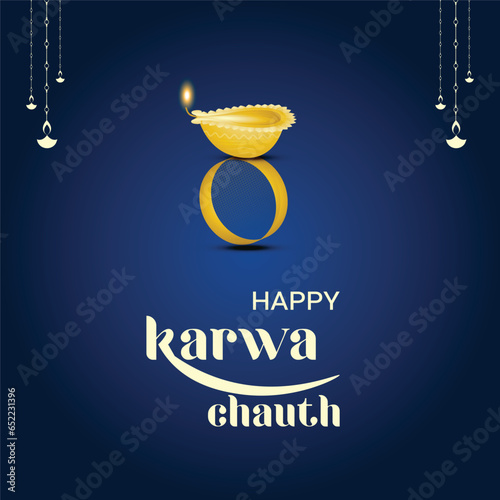 Free vector happy karwa Chauth with decorated puja thali of greeting card background