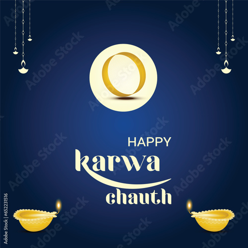 Free vector happy karwa Chauth with decorated puja thali of greeting card background