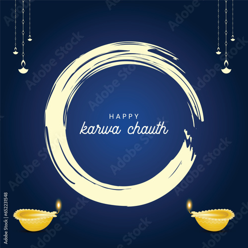 Free vector happy karwa Chauth with decorated puja thali of greeting card background