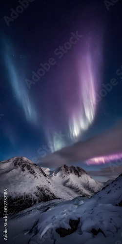 colored fireflies in the middle of a dark blue night over the mountain peaks pink aurora borealis canon landscape photography 