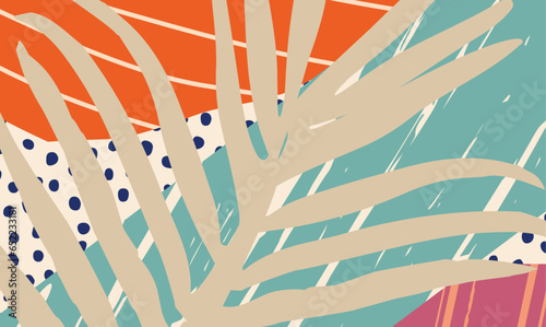 Colorful tropical leaves poster background vector illustration. Exotic overlapping and simple plants, branches, and leaves art print for beauty and natural products, spa and wellness, fabric, fashion