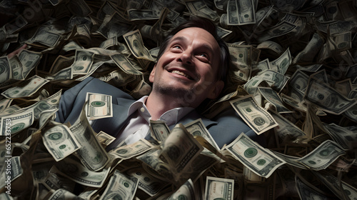 Businessman Drowning in Money
