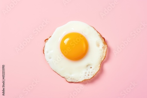 One fried egg isolated on pink background, top view