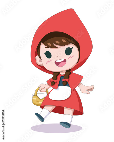 Cute style fairy tale character little red riding hood cartoon illustration