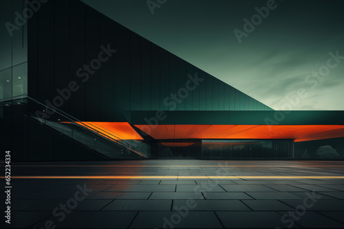 Dark green and orange modern and minimalist style building exterior