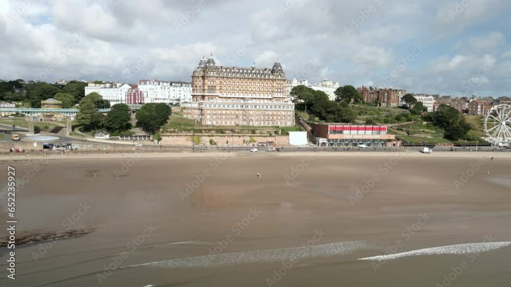 Aerial bird's eye view of Scarborough's Grand Hotel and beach, Aerial bird's eye view of Scarborough's Grand Hotel and beach,