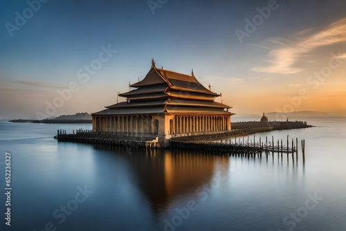 chinese temple at sunset