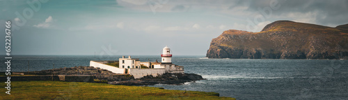 Valentia Island Lighthouse, Ireland, Beautiful Old lighthouse. Panoramic Scene