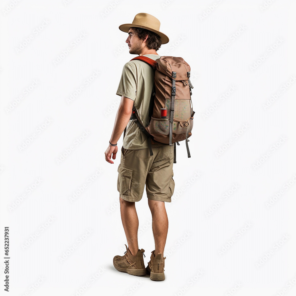 Portrait of male backpacker, isolated on white, transparent background Portrait of male backpacker, isolated on white, transparent background
