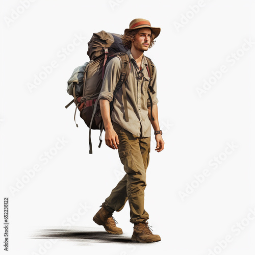 Portrait of male backpacker, isolated on white, transparent background © Lucas