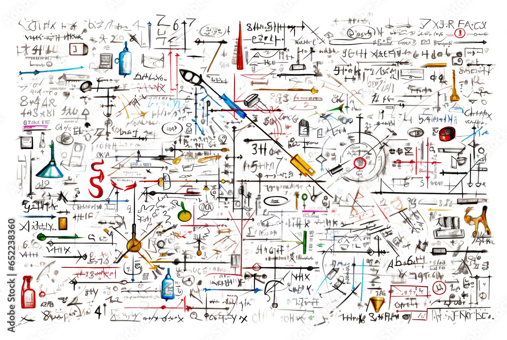 Fototapeta premium Abstract complex chemistry graph with scientific equation isolated on transparent white background