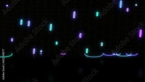 Neon rain. Bright animation signboard, light banner.