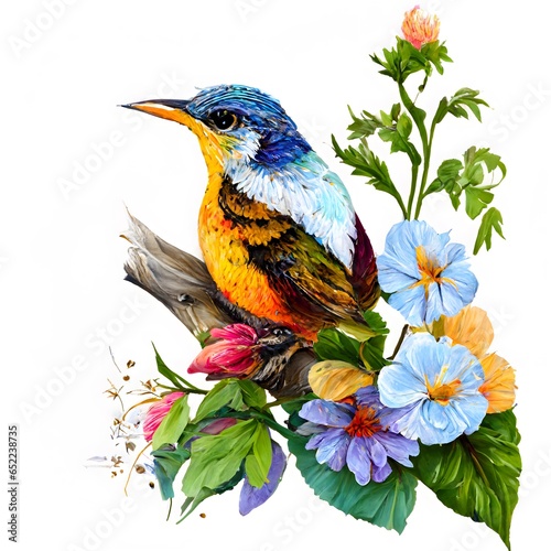 stunning highly detailed bird clip art flowers white background high resolution 8k  © Michael