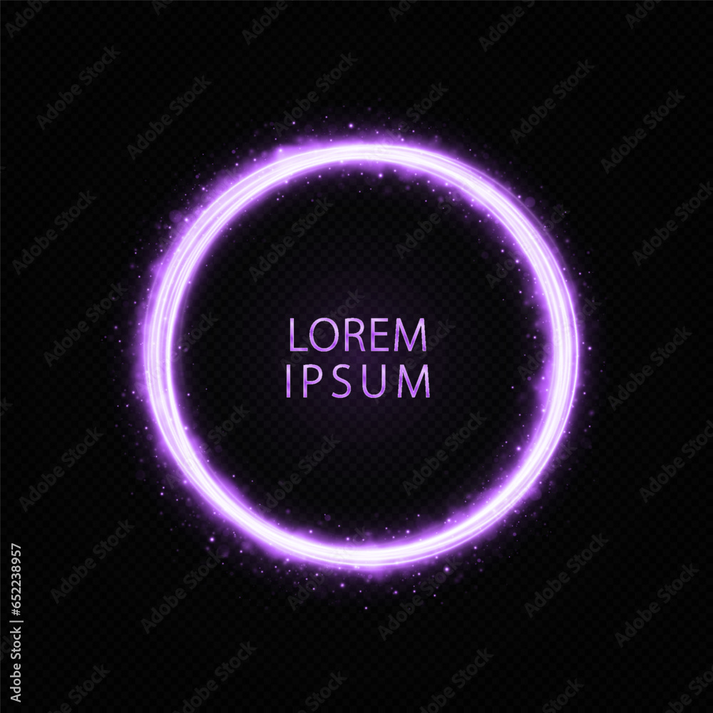 Realistic fiery circle. Magic swirl circle with light effect. Glowing burning circle.