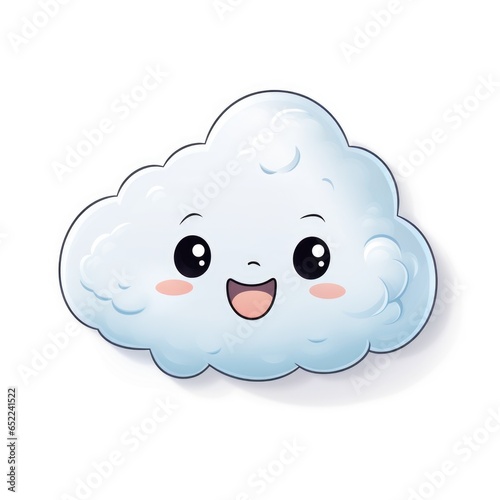A cartoon cloud with a happy face on a white background. Digital art. © tilialucida