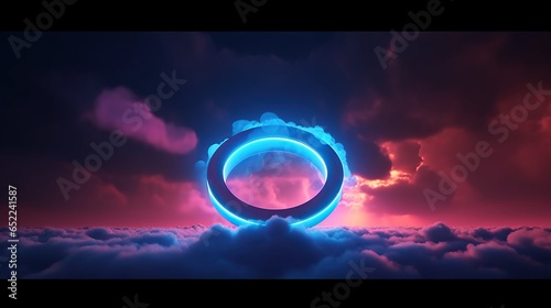 abstract cloud illuminated with neon light tiangular ring photo