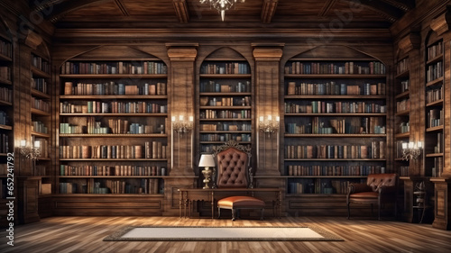 Bookshelves in the library with old books.generative ai photo