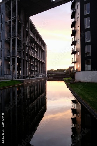 Ørestad, Copenhagen, Denmark during a Pink Sunset
