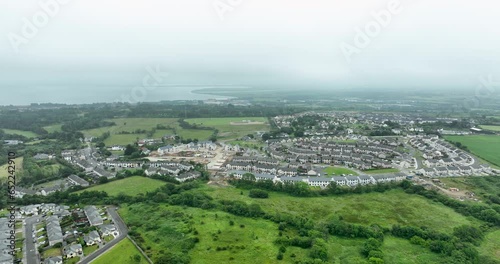 Panoramic bird's eye view of the misty town of Wexford, Ireland 4k photo