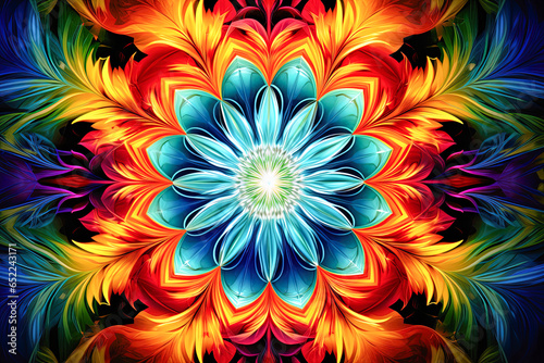 Mandala kaleidoscope digital art illustration  vibrant colors  geometric shapes and patterns