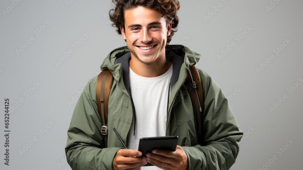 happineess cheerful adult male teenager backpack casual cloth ready to school concept.generative ai happineess cheerful adult male teenager backpack casual cloth ready to school concept.generative ai