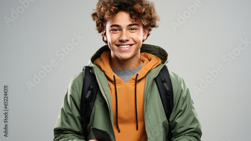 happineess cheerful adult male teenager backpack casual cloth ready to school concept.generative ai