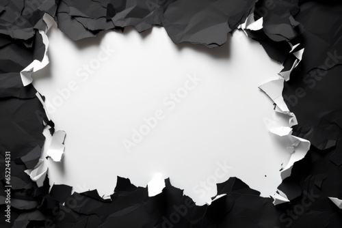 Ripped black and white paper poster with copy space for text photo