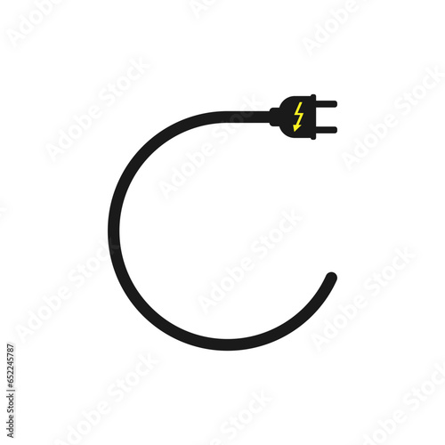 Electrical power plug with a long round wire and voltage lightning.
