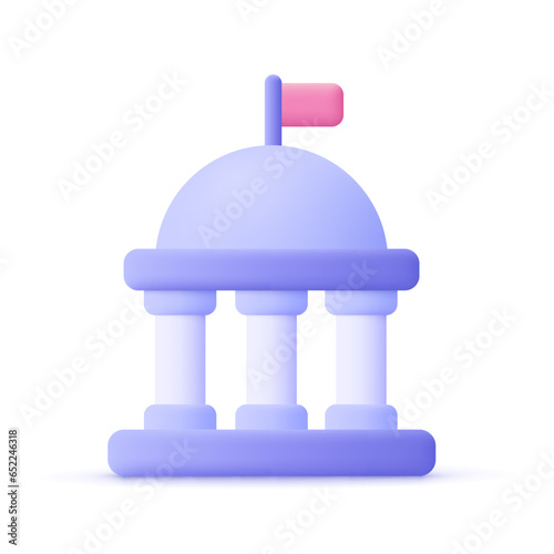 Government, city hall building with columns. Capitol symbol. 3d vector icon. Cartoon minimal style.
