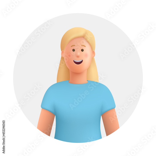 Young smiling woman with blond hair avatar. 3d vector people character illustration. Cartoon minimal style.