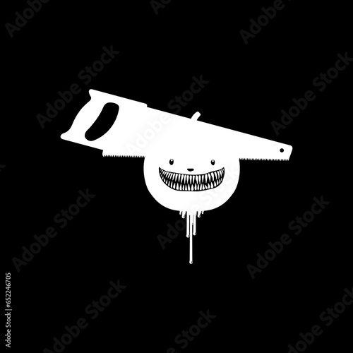 Scary Bloody Pumpkin with Handsaw on the Head, can use for Sign, Symbol, Art Illustration and Halloween Theme Poster Design. Vector Illustration