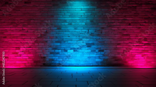 Standup comic night  Ground Three Spotlights Neon light on brick wall