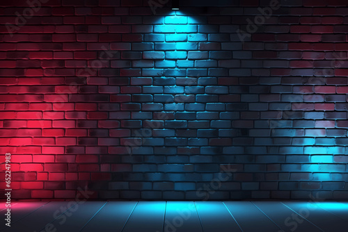 Standup comic night, Down Neon light on brick wall photo
