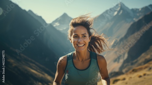healthy trail runner is running for her exercise. 