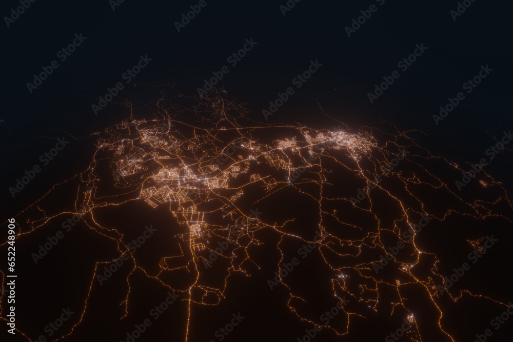 Aerial view on Abha (Saudi Arabia) from north. Top view on modern city at night from space