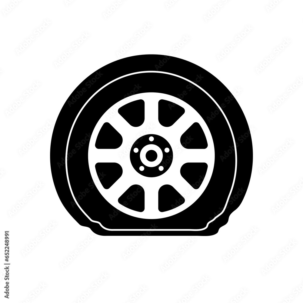 Flat tire icon isolated on background 
