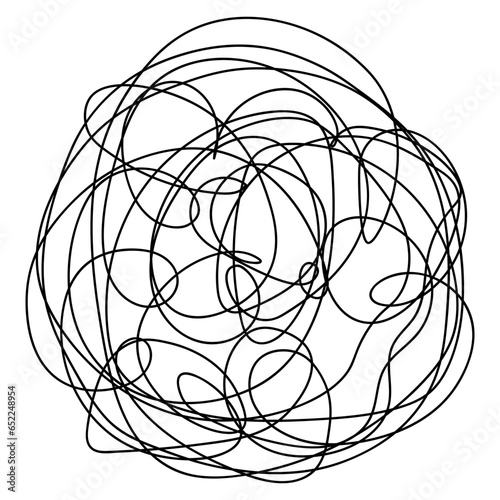 Abstract ball made of doodles. A fantasy of curls. Sketch. Vector illustration. A hand-drawn object made of tangled lines. Outline on isolated background. Idea for web design.