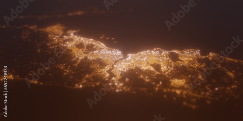 Street lights map of Istanbul (Turkey) with tilt-shift effect, view from north. Imitation of macro shot with blurred background. 3d render, selective focus