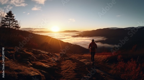 healthy trail runner is running for her exercise. 