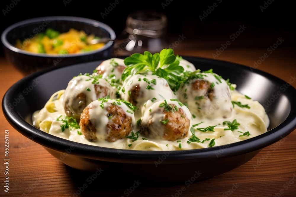 Savory Delight: A Close-Up of Königsberger Klopse, German Meatballs Bathed in Creamy Caper Sauce Savory Delight: A Close-Up of Königsberger Klopse, German Meatballs Bathed in Creamy Caper Sauce