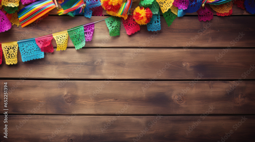 Hispanic heritage month background with mexican paper flags - obrazy, fototapety, plakaty 