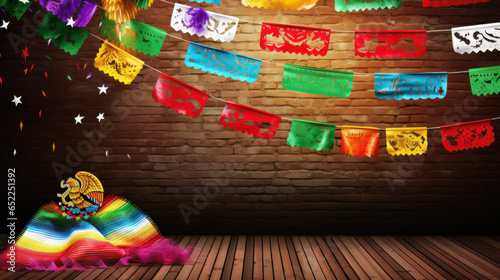 Hispanic heritage month background with mexican paper flags